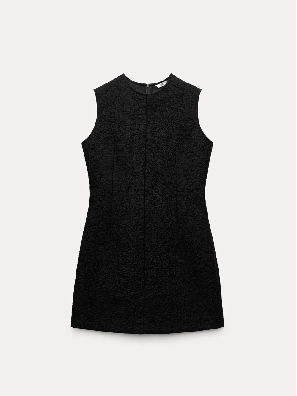 Zara Textured Black Sleeveless Shift Minidress